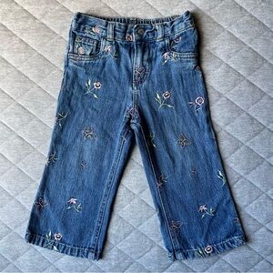 Baby Girl 24M High Waisted Embroidered Denim Jeans Floral Butterfly 90s Y2K
